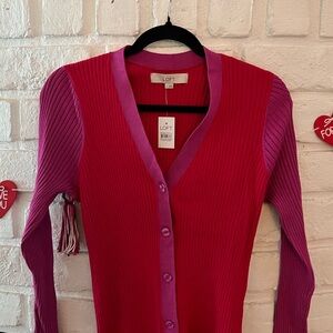 LOFT Colorblock Ribbed V-neck Cardigan